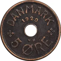 سکه 5 اوره 1929 کریستیان دهم - EF45 - دانمارک