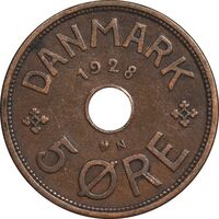 سکه 5 اوره 1928 کریستیان دهم - EF45 - دانمارک
