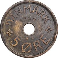 سکه 5 اوره 1928 کریستیان دهم - EF40 - دانمارک