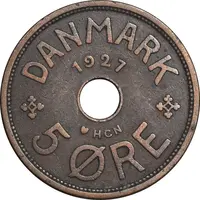 سکه 5 اوره 1927 کریستیان دهم - EF40 - دانمارک