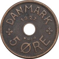سکه 5 اوره 1927 کریستیان دهم - EF40 - دانمارک