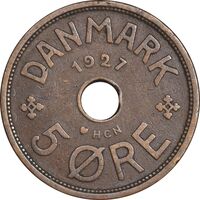 سکه 5 اوره 1927 کریستیان دهم - EF40 - دانمارک