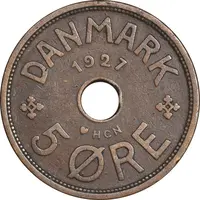 سکه 5 اوره 1927 کریستیان دهم - EF40 - دانمارک
