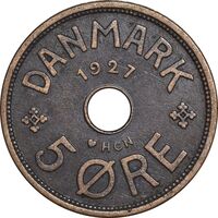 سکه 5 اوره 1927 کریستیان دهم - EF45 - دانمارک
