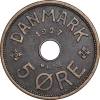 سکه 5 اوره 1927 کریستیان دهم - EF45 - دانمارک