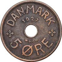 سکه 5 اوره 1927 کریستیان دهم - EF45 - دانمارک