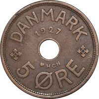 سکه 5 اوره 1927 کریستیان دهم - EF45 - دانمارک