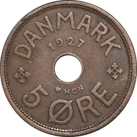 سکه 5 اوره 1927 کریستیان دهم - EF45 - دانمارک
