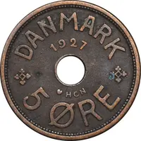 سکه 5 اوره 1927 کریستیان دهم - EF45 - دانمارک
