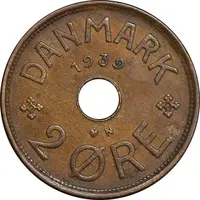 سکه 2 اوره 1939 کریستیان دهم - VF35 - دانمارک