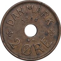 سکه 2 اوره 1936 کریستیان دهم - EF45 - دانمارک