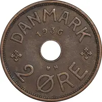سکه 2 اوره 1936 کریستیان دهم - EF45 - دانمارک