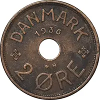 سکه 2 اوره 1936 کریستیان دهم - EF45 - دانمارک