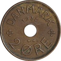 سکه 2 اوره 1939 کریستیان دهم - EF45 - دانمارک
