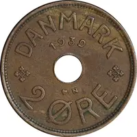 سکه 2 اوره 1939 کریستیان دهم - EF45 - دانمارک