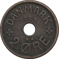 سکه 2 اوره 1929 کریستیان دهم - EF40 - دانمارک