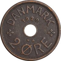 سکه 2 اوره 1929 کریستیان دهم - EF45 - دانمارک