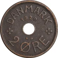 سکه 2 اوره 1929 کریستیان دهم - EF45 - دانمارک