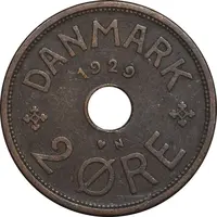 سکه 2 اوره 1929 کریستیان دهم - EF45 - دانمارک