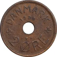 سکه 2 اوره 1929 کریستیان دهم - EF45 - دانمارک