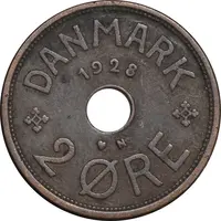 سکه 2 اوره 1928 کریستیان دهم - EF45 - دانمارک