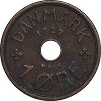 سکه 1 اوره 1927 کریستیان دهم - EF45 - دانمارک