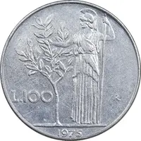 سکه 100 لیره 1975 جمهوری - AU50 - ایتالیا