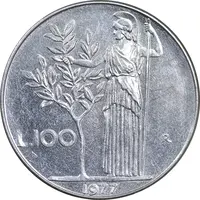 سکه 100 لیره 1977 جمهوری - AU50 - ایتالیا