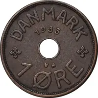 سکه 1 اوره 1933 کریستیان دهم - EF45 - دانمارک