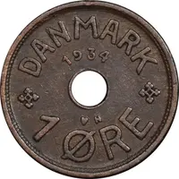 سکه 1 اوره 1934 کریستیان دهم - EF45 - دانمارک
