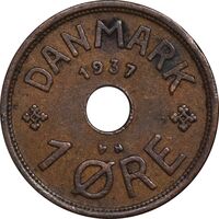 سکه 1 اوره 1937 کریستیان دهم - EF45 - دانمارک