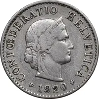 سکه 5 راپن 1920 دولت فدرال - EF40 - سوئیس