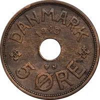 سکه 5 اوره 1940 کریستیان دهم - EF45 - دانمارک