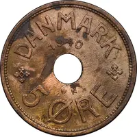 سکه 5 اوره 1940 کریستیان دهم - EF45 - دانمارک