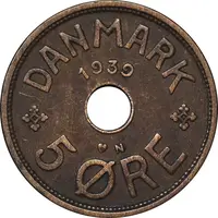 سکه 5 اوره 1939 کریستیان دهم - EF45 - دانمارک