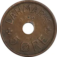 سکه 5 اوره 1939 کریستیان دهم - EF45 - دانمارک