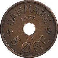 سکه 5 اوره 1936 کریستیان دهم - EF45 - دانمارک