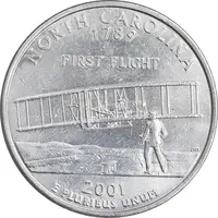 سکه کوارتر دلار 2001D ایالتی - کارولینای شمالی - AU - آمریکا