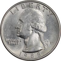 سکه کوارتر دلار 1988D واشنگتن - MS61 - آمریکا