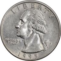 سکه کوارتر دلار 1995P واشنگتن - AU58 - آمریکا