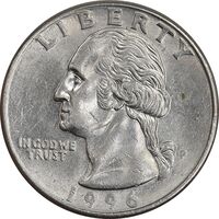 سکه کوارتر دلار 1996P واشنگتن - MS61 - آمریکا