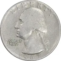 سکه کوارتر دلار 1967 واشنگتن - VF35 - آمریکا