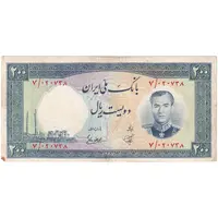 اسکناس 200 ریال 1337 - تک - VF35 - محمد رضا شاه