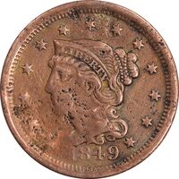 سکه 1 سنت 1849 - VF25 - آمریکا