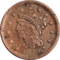 سکه 1 سنت 1849 - VF25 - آمریکا