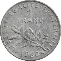 سکه 1 فرانک 1960 جمهوری پنجم - EF45 - فرانسه