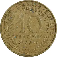 سکه 10 سانتیم 1964 جمهوری کنونی - ماریان - EF45 - فرانسه