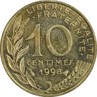 سکه 10 سانتیم 1998 جمهوری کنونی - ماریان - AU55 - فرانسه