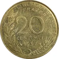 سکه 20 سانتیم 1997 جمهوری کنونی - ماریان - AU50 - فرانسه