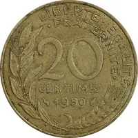 سکه 20 سانتیم 1989 جمهوری کنونی - ماریان - EF45 - فرانسه